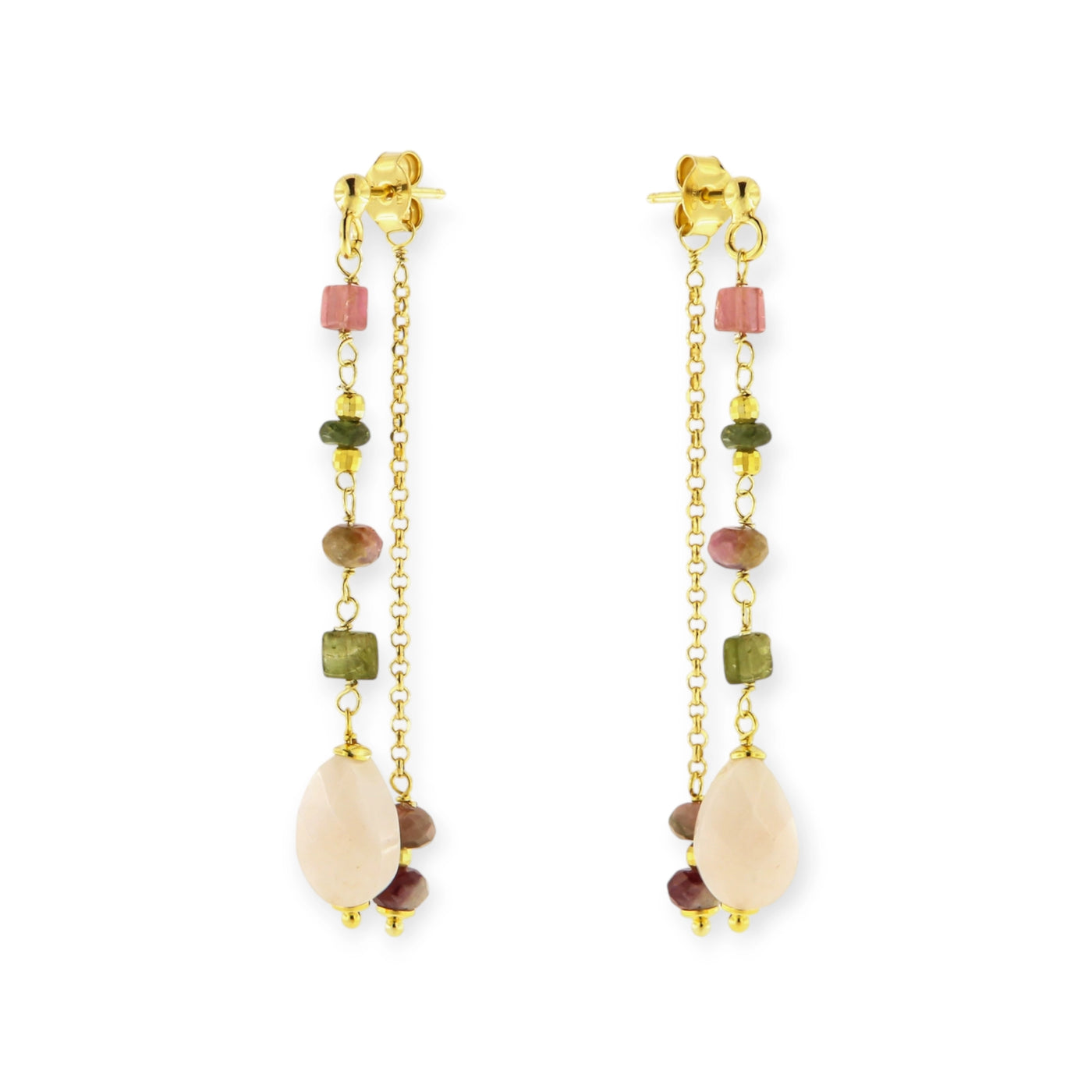 ORECCHINI DOPPI LUNGHI CON TORMALINE E MORGANITE