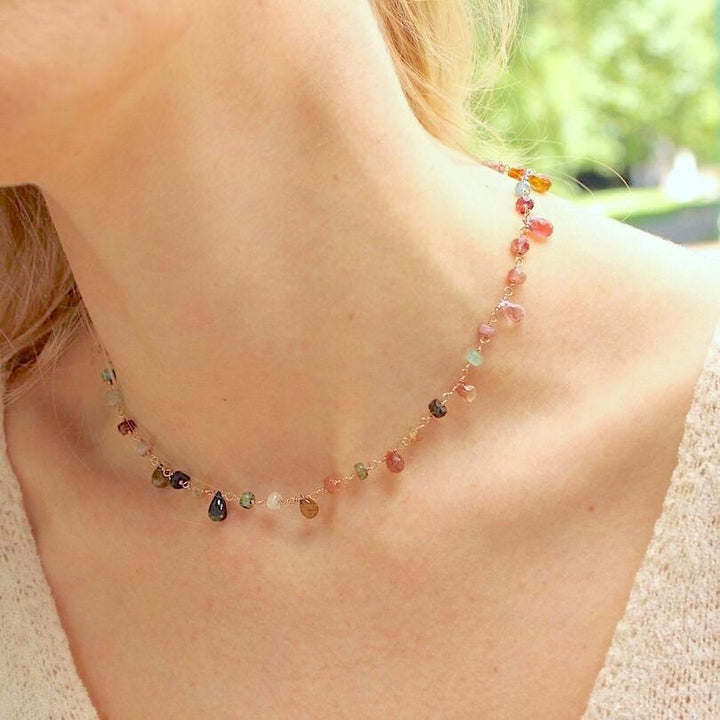 Collane Di Perle Collana In Tormalina Naturale Multicolore – Perle Rotonde 6-14 Mm, Lunghezza 18 Pollici! Collana Tormalina - Foto 2