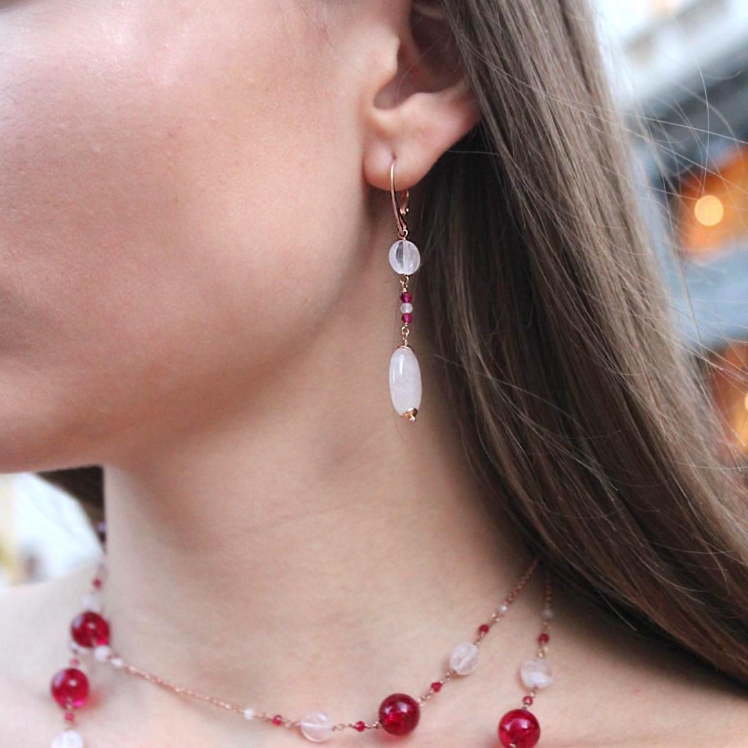 ORECCHINI QUARZO ROSA E ZIRCONI
